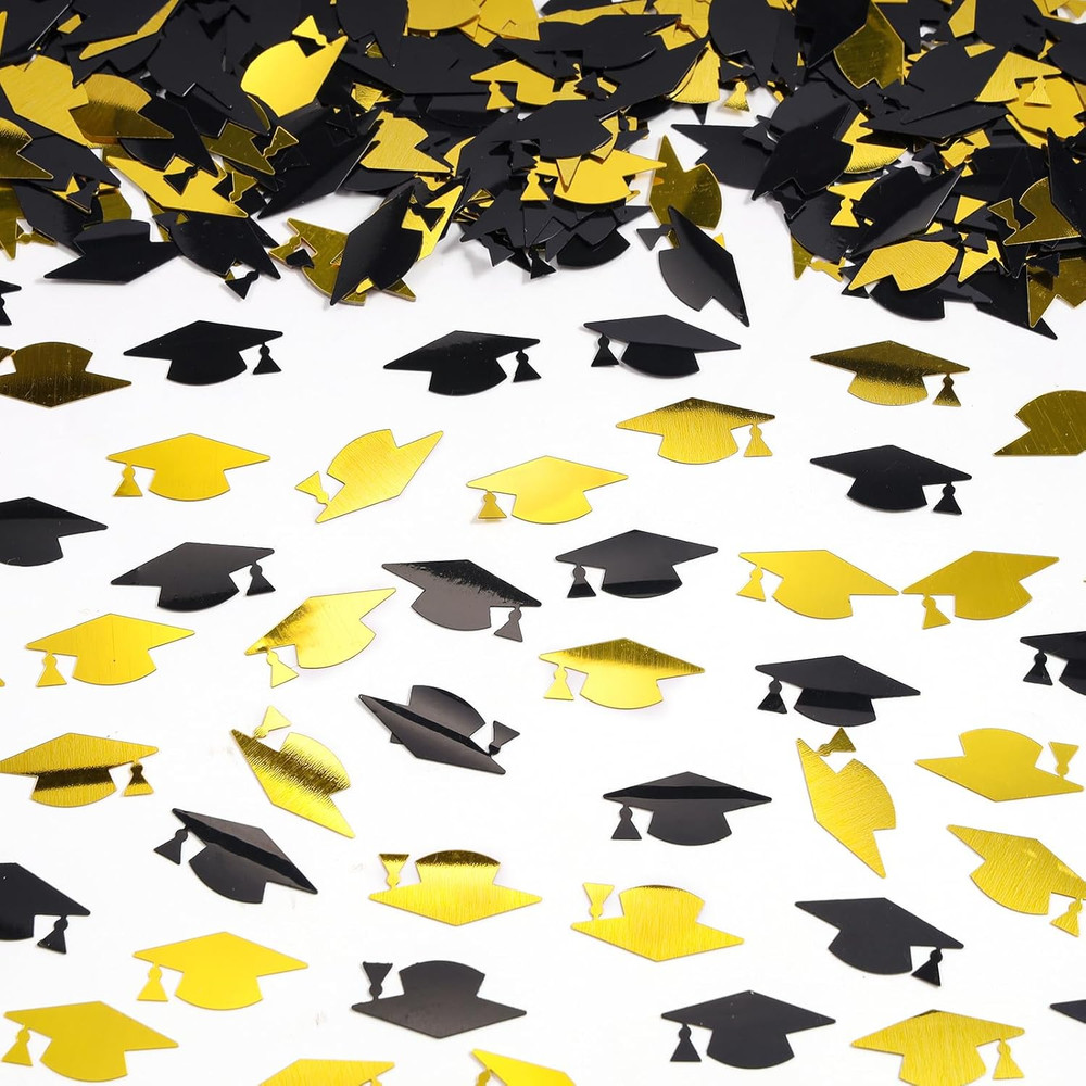 Gold and Black Graduation Cap Confetti 2026, Class of 2026 Table Centerpiece Gra