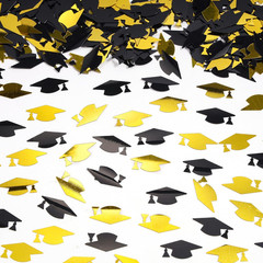 Gold and Black Graduation Cap Confetti 2026, Class of 2026 Table Centerpiece Gra