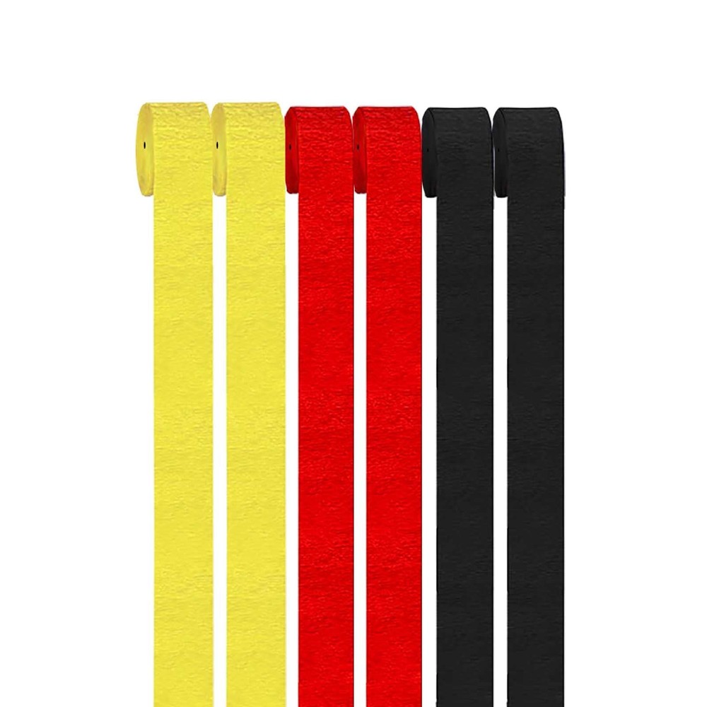 6 Rolls Black Red Yellow Crepe Paper Streamers 492FT Birthday Decor