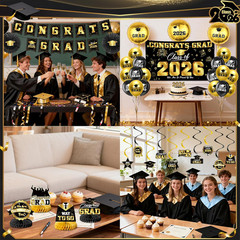 Graduation Decorations 2026-Black and Gold Graduation Party Decorations