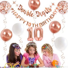 Rose Gold Double Digits Happy 10th Birthday Banner Garland Foil 10