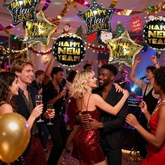 News Years Balloons Decorations – 9pcs Black and Gold New Year Balloons Happy