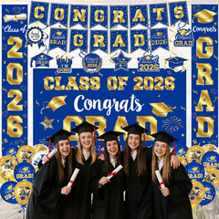 2026 Graduation Decorations, Blue and Gold Graduation Decorations Set, Congrats
