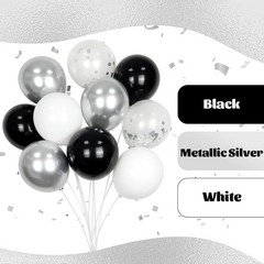 60pcs Black and Silver Balloons 12inch, Black and White Balloons with Metalli…
