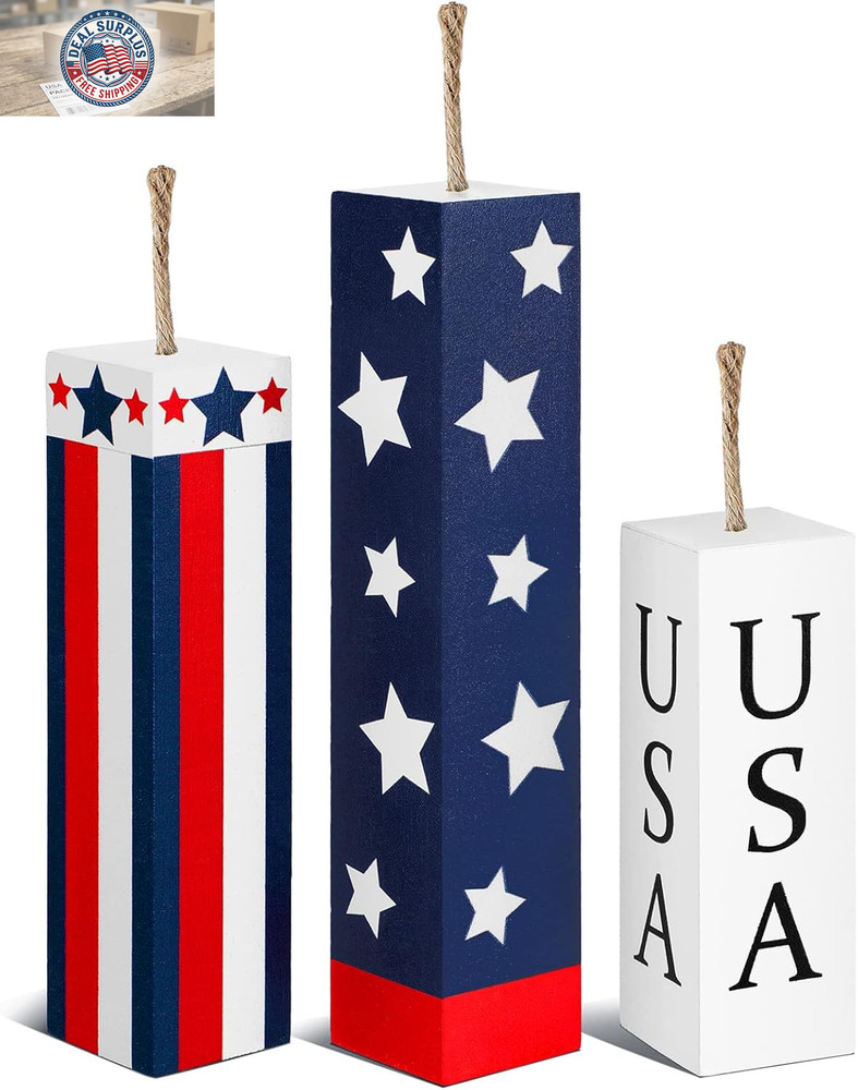 3 Pcs 4Th of July Decorations Set Wooden Patriotic Table Centerpieces Independen