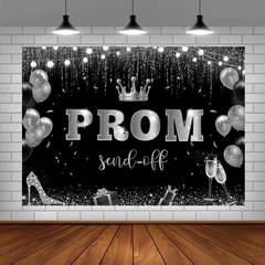 AIBIIN 7x5ft Black Silver Prom Send Off Backdrop Banner Graduation 2025