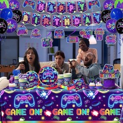 Video Game Party Decorations 197Pcs Plates Cups Balloons Gaming Birthday