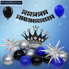 Birthday Decorations for Men with Black Metallic Silver Navy Blue Blue,