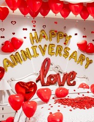 Anniversary Balloons Decorations,Happy Anniversary Banner,Red Heart Shaped Ba…
