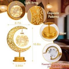 Polished Gold Crescent Moon & Globe LED Lamp – Perfect for Ramadan & Eid Gifts