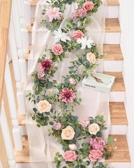 Flower Garland Decorations, 6.07Ft Pink Floral Rose Garland, Artificial