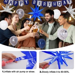 Blue Birthday Decorations for Men Women, Happy Birthday Decorations for Boys