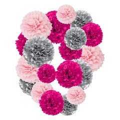 12 PCS Rose Red Pink Silver Paper Pom Poms Tissue Hanging Party Decorations
