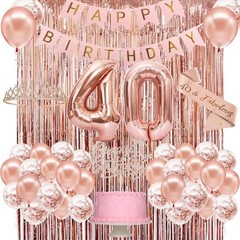 40th Birthday Decorations Set for Women – Rose Gold Crown, Sash, Banner, Balloon