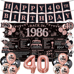 Rose Gold 40Th Birthday Decorations for Women – 37Pcs Happy 40Th Birthday Banner