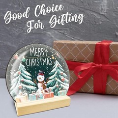 Christmas Snowman Table Wooden Decor – Merry Christmas Crystal Ball Plaque With