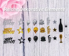 100g Happy Birthday Confetti Black Gold Silver Metallic Foil Table Scatter Decor
