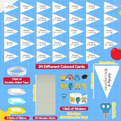34 Pack First & Last Day of Pennant Flag Craft Kit with Stick Ribbon & Back t…