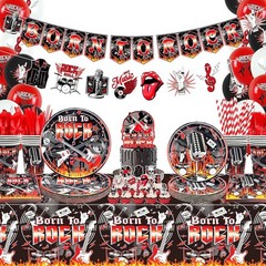Rock and Roll Party Decorations, Including Born to Rock Banner, Plate , Napki