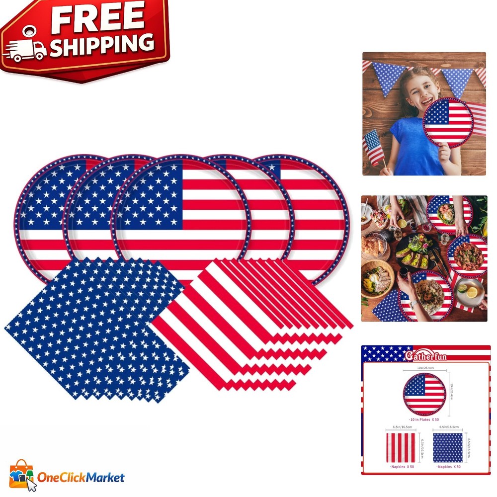 Complete Patriotic Tableware Set: 50 Quality Napkins & Plates for All Occasions