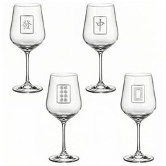LemonRoad 4 Pcs Mahjong Wine Glasses Funny Mah Jong Party 20 oz Stemmed Glass