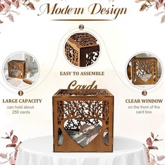 OurWarm Wooden Wedding Card Box with Slot & 9.84 x 7 x inches, brown