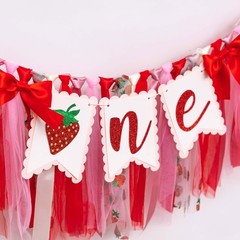 Strawberry One High Chair Banner – Strawberry 1st Birthday Party Decoration B…