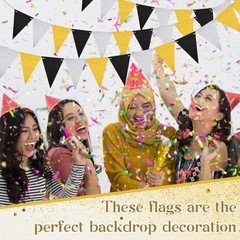 120 Pcs New Year Eve Party Decorations 2026 Black Gold Silver Pennant Banner Gli