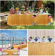 9Ft Hawaiian Luau Table Skirt With Tropical Flowers And Palm Leaves Decor