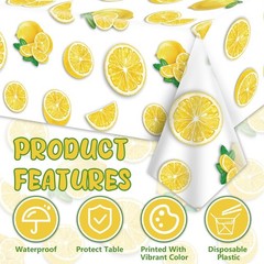 4Pcs Lemon Party Tablecloths, Yellow Tablecloth Plastic, Rectangular Lemonade