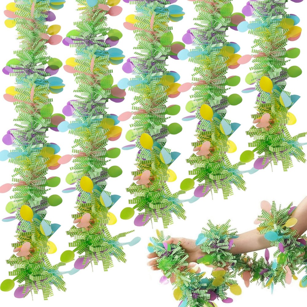 5 Pcs Easter Tinsel Garland,33 Feet Colorful Egg Tinsel Twist Garland Metalli…