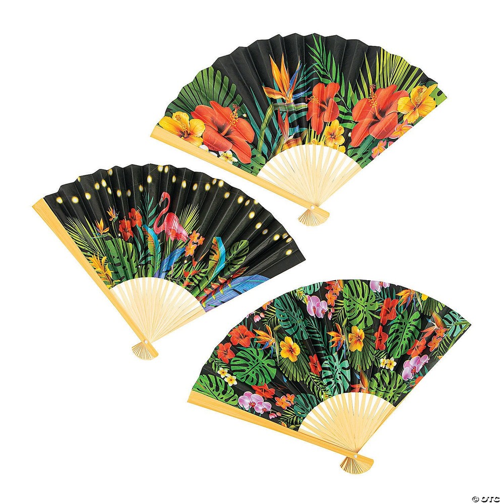 Fun Express 10″ Tropical Nights Tropical Flowers Folding Hand Fans – 12 Pieces