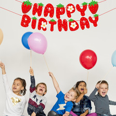 Strawberry Happy Birthday Banner, Strawberry Themed Birthday Party Decoration, B
