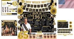 65th Birthday Decorations Kit – Black Gold Happy 65th Banner