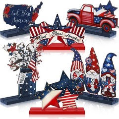 6 Pcs Patriotic Wooden Table Decorations – Rustic 4th of July Centerpiece for Ho