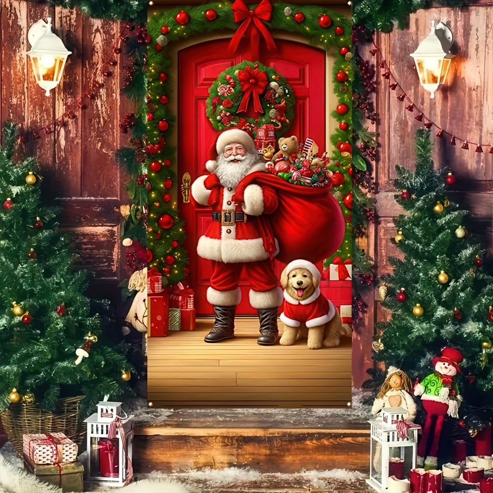 Christmas Decorations Santa Clause Dog Door Cover Xmas Holiday Gift 71″x43″