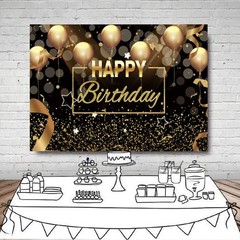 Glittery Black Gold Birthday Party Backdrop 5x3ft for Captivating Photos