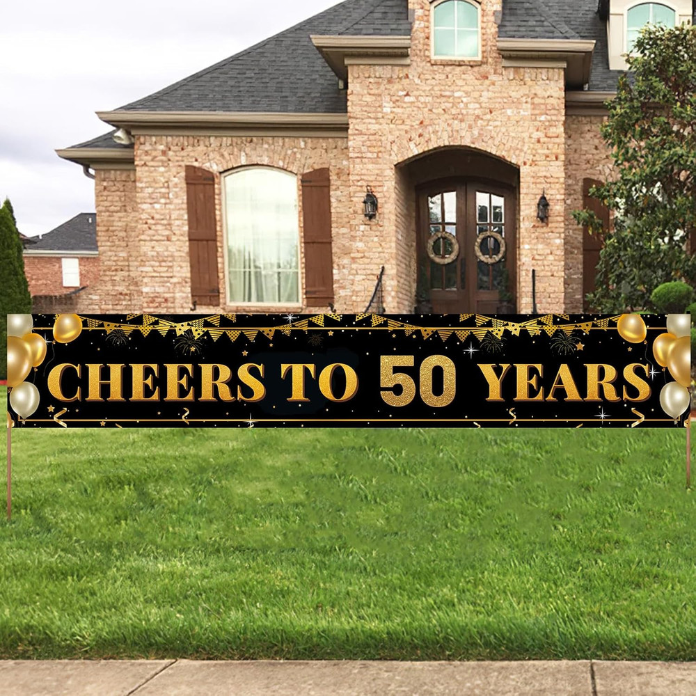 50Th Birthday Decorations for Men & Women – 10Ft «Cheers to 50 Years» Black & Go