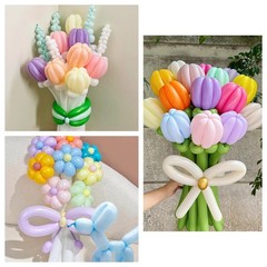 100Pcs Assorted Pastel Long 260q Balloons Thickening Skinny Latex Twisting