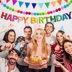 4PCS Pre-Strung Happy Birthday Banner – Felt Happy Birthday Garland, Ball Gar…