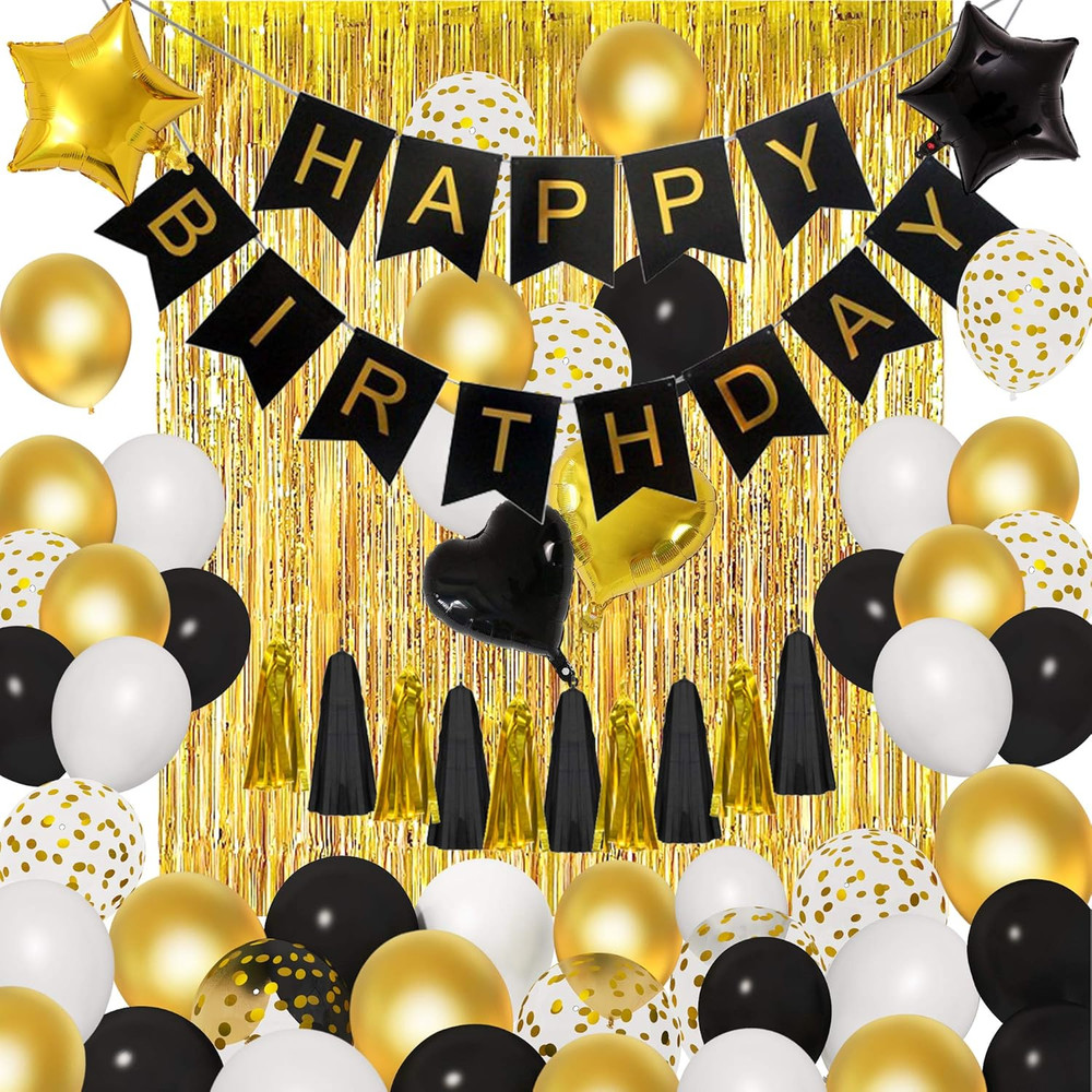 Birthday Decorations for Men Women Black and Gold Graduation Balloons Party D…