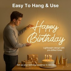 Large Dimmable LED Happy Birthday Neon Sign – 22×16.9 Inch Wall Decor for Partie