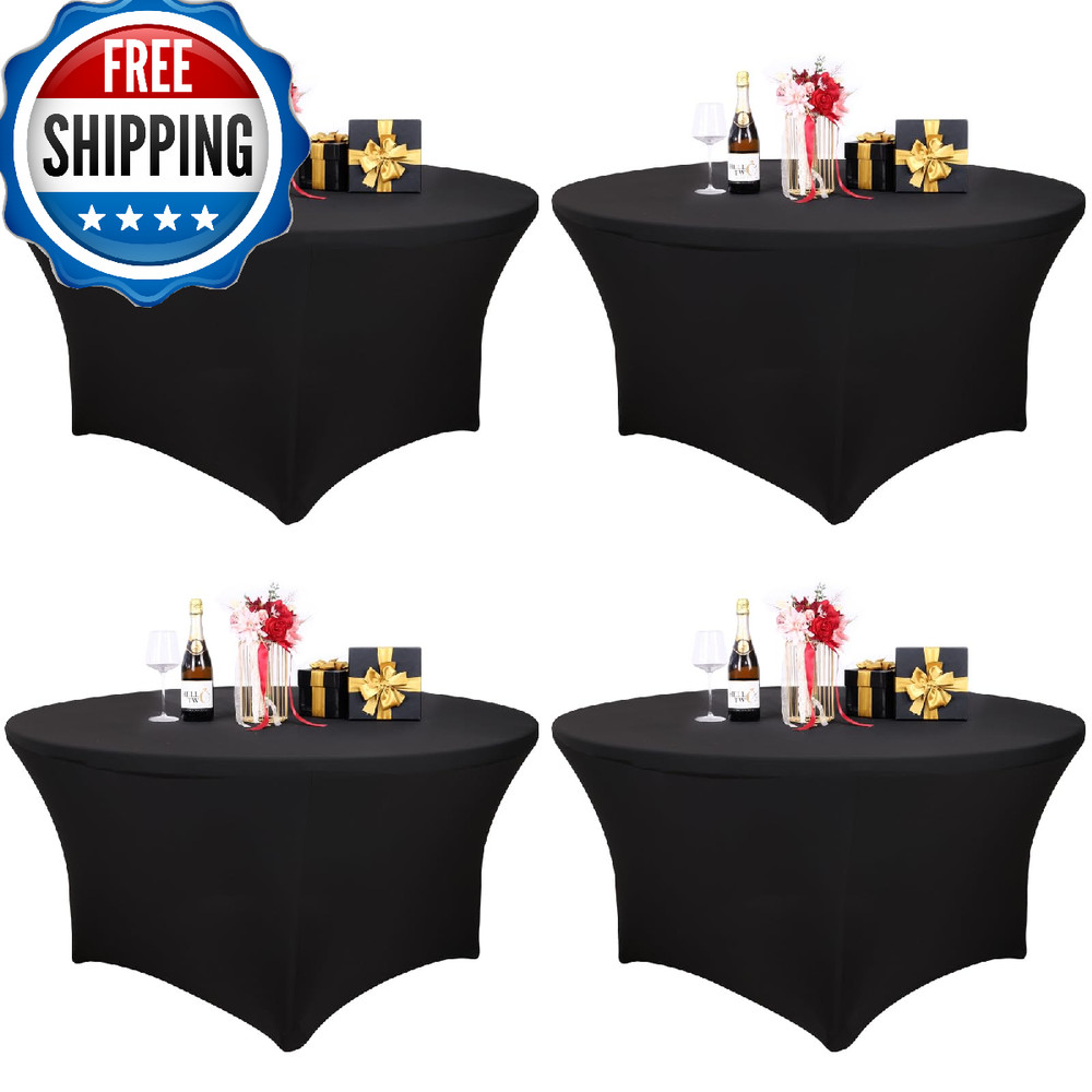 Fixwal 4 Pack 60 Inch Round Tablecloth, Fitted Spandex Round Table Cloths – Wash