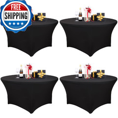 Fixwal 4 Pack 60 Inch Round Tablecloth, Fitted Spandex Round Table Cloths – Wash
