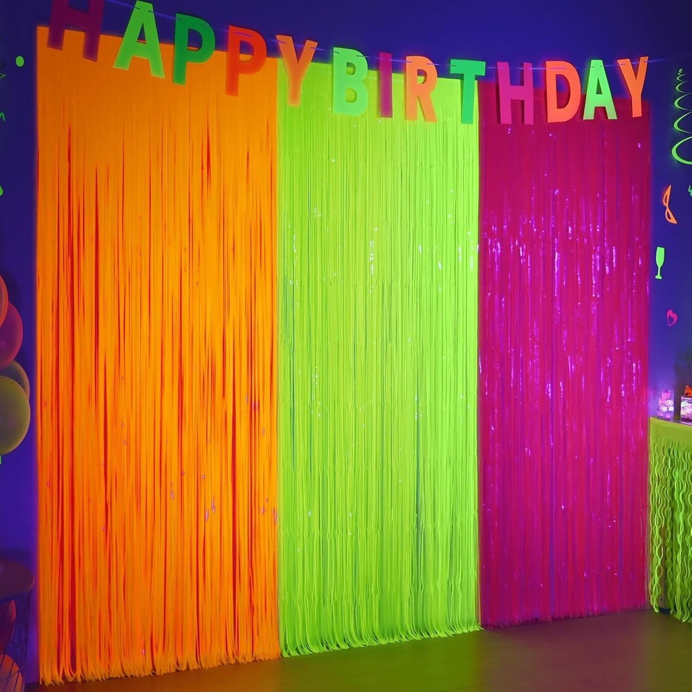 Mega-L Glow in the Dark Party Supplies, 3 Pack Neon Party Decorations 9.9 X 6.6