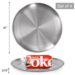 Sumerflos 304 (18/8) Stainless Steel Dinner Plates, 10″ Round 10-INCH, Silver