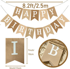 Happy Birthday Banner, Boho Neutral Beige Brown Canvas Faux Burlap Garland, Pre-