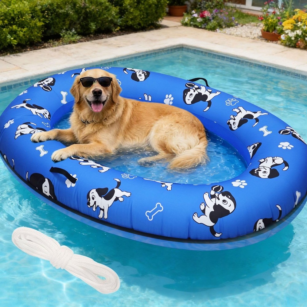 pdpdoc 61″x 43″ Dog Pool Float Raft with Handle & Rope, Heavy Duty Inflatable…