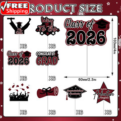 2026 Graduation Cupcake Toppers – 48 Pcs Maroon Graduation Party Supplies Mini C
