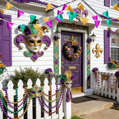 New Orleans Party Decorations Purple Green and Gold Metallic Fabric Triangle Pen